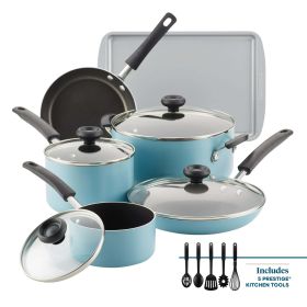 Farberware 15 Piece Aluminum Nonstick Pots and Pans Set, Aqua