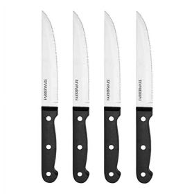 Farberware 4-Piece Full-Tang Triple Rivet 'Never Needs Sharpening' Stainless Steel Steak Knife Set, Black