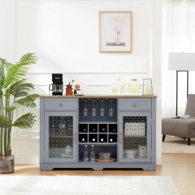 Modern Farmhouse Buffet Cabinet, Sideboard with 2 Drawers and Elegant Glass Door Cabinets, Wine and Glass Rack, Coffee Bar for Kitchen, Dining Room, L