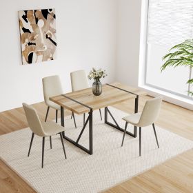 MDF Wood Colour Dining Table Set of 4 and Modern Dining Chairs , Mid Century Wooden Kitchen Table Set, Metal Base & Legs, Dining Room Table and Linen