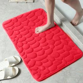 1pc Memory Foam Bath Rug, Cobblestone Embossed Bathroom Mat, Rapid Water Absorbent And Washable Bath Rugs, Non-Slip, Thick, Soft And Comfortable Carpe (Color: Red, size: 40*60cm)