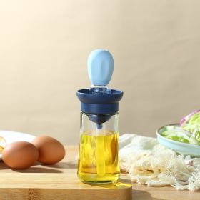 1pc Kitchen Oil Dispenser Bottle With Brush 2 In 1 Olive Oil Dispenser Bottle With Silicone Basting Brush And Dropper Glass Oil Bottle Convenient Cook (Color: Blue)