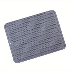 1pc Silicone Dish Drying Mat For Multiple Usage; Anti-slip Soft Silicone Coaster With Water Collector Heat-resistant Square Table Placemat For Housewa (Color: Dark Grey)