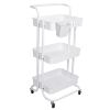 3 Tier Rolling Utility Cart Movable Storage Organizer with Mesh Baskets Lockable Wheels 360 Degree Rotatable Hanging Box Hooks Bedroom Bathroom Kitche