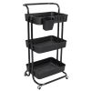 3 Tier Rolling Utility Cart Movable Storage Organizer with Mesh Baskets Lockable Wheels 360 Degree Rotatable Hanging Box Hooks Bedroom Bathroom Kitche