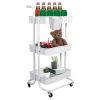 3 Tier Rolling Utility Cart Movable Storage Organizer with Mesh Baskets Lockable Wheels 360 Degree Rotatable Hanging Box Hooks Bedroom Bathroom Kitche